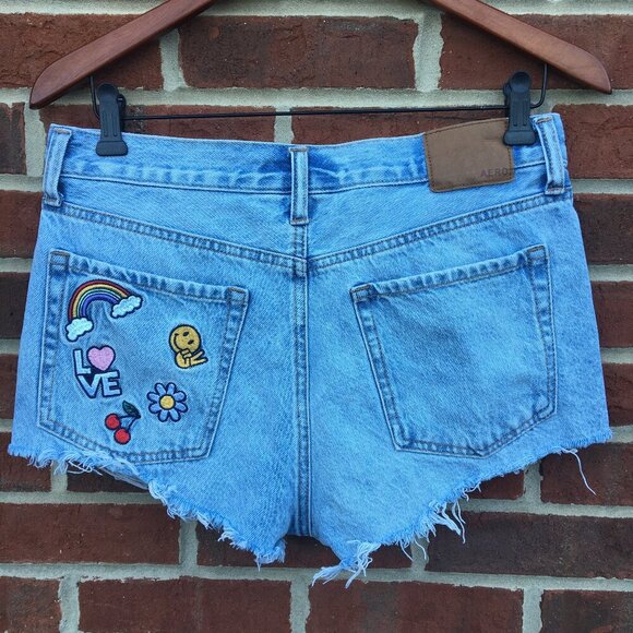 Aeropostale Boyfriend Denim Shorts Size 2 Rainbow Patches Distressed - Picture 1 of 9